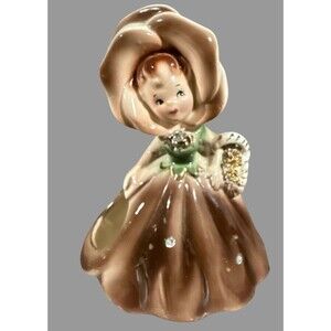 Enesco Flower Face Girl Anthropomorphic Vintage Brown Planter Vase
